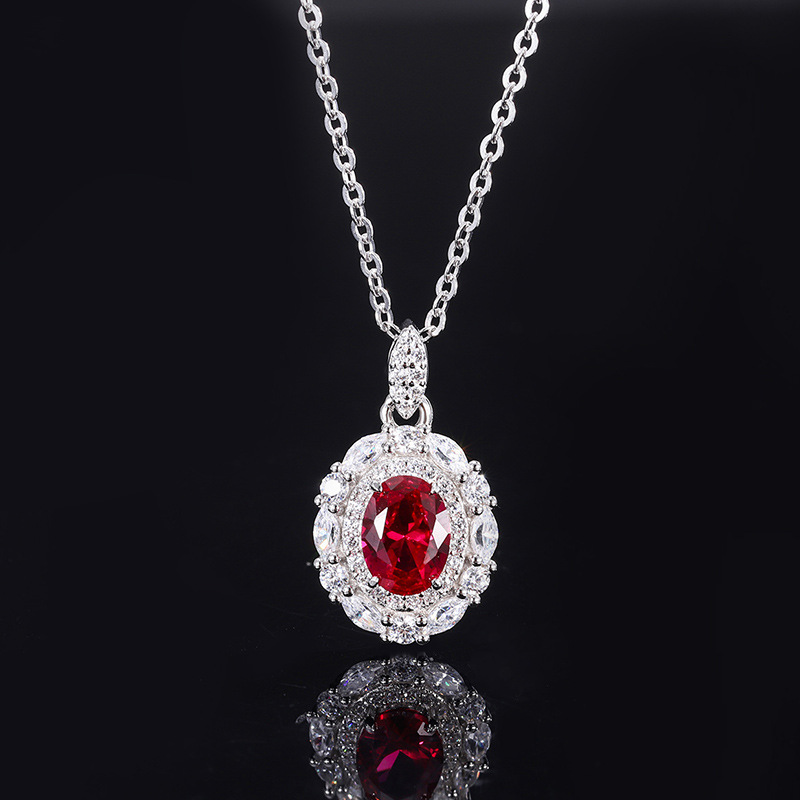 2024 nueva joyería Zhuang Shengsheng, fondo de cobre chapado en oro, simulación, corindón rojo sangre de paloma, traje de estilo simple ovalado, mujer 6*8