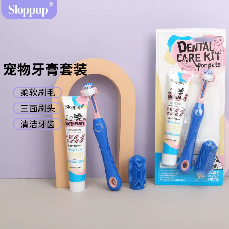 宠物牙刷牙膏套装狗牙刷猫牙刷狗狗猫咪口腔清洁刷牙三头牙刷批发