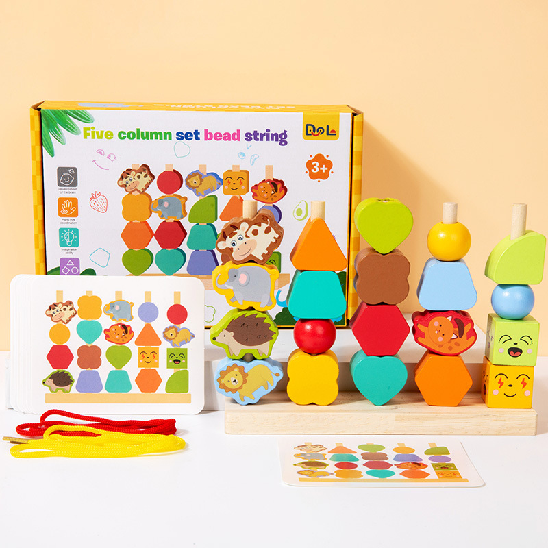 Educación temprana infantil transfronteriza puzzle forma emparejada columna de cuentas bloque de construcción apilar música de color cognición de madera clase pequeña para jugar