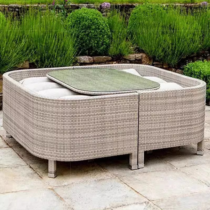 Creativa silla de caña al aire libre sofá doble muebles de caña balcón anti-tejer mesa de jardín mesa y silla combinada mesa de té patio