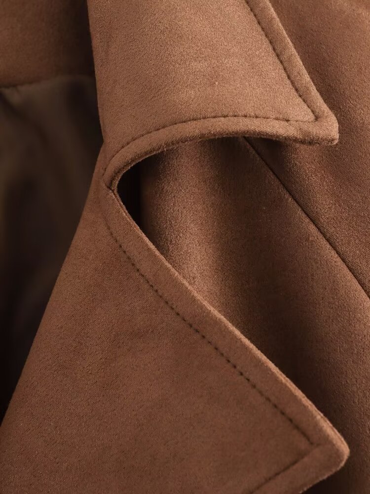 Daily Occasion Women's Casual Vintage Style Solid Color Belt Double Breasted Coat