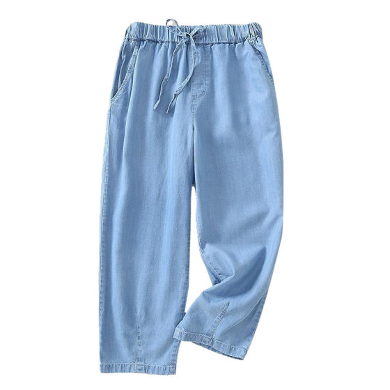 Summer Washed plus size High Waisted Tencel Cropped Jeans Women's Ultra-thin Drawstring Wide-leg Pants Turnip Cropped Harem Pants