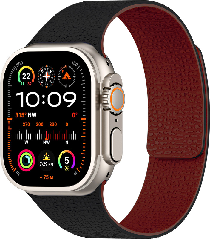Apple iWatch S9 Ultra、S10、S11対応、ライチ柄シリコン製マグネット式腕時計バンド、ソフトマグネットダブルセクション|undefined