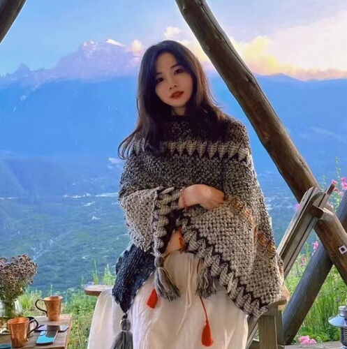 Naxi ethnic style shawl, Xinjiang Tibet travel wear, Qinghai Yunnan outerwear cape coat cloak scarf for women