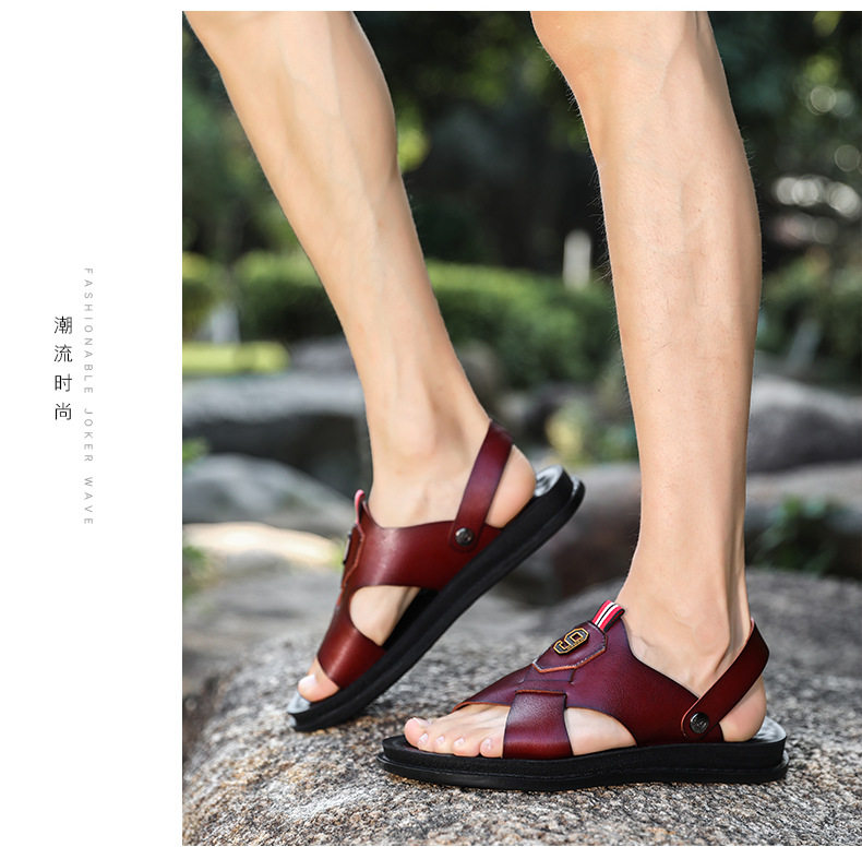 Dép sandal nam quai ngang hở ngón chất liệu da PU chống trơn trượt, thoáng khí — Màu kaki, Màu nâu, Nâu đỏ, Đen toàn bộ chi tiết 14