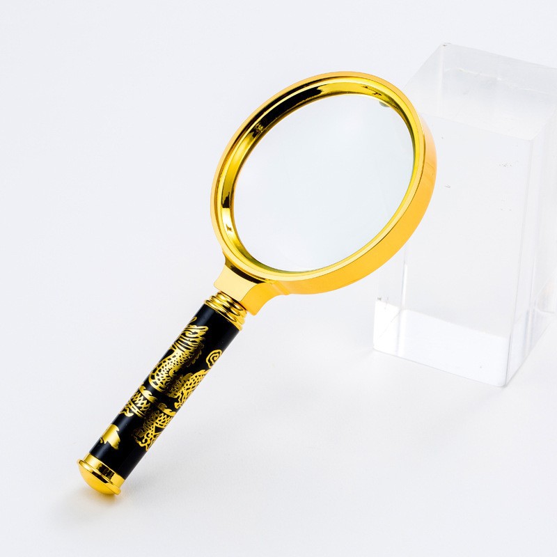 手持龙柄10倍金属放大镜阅读看报老人儿童珠宝商鉴地图聚光点火