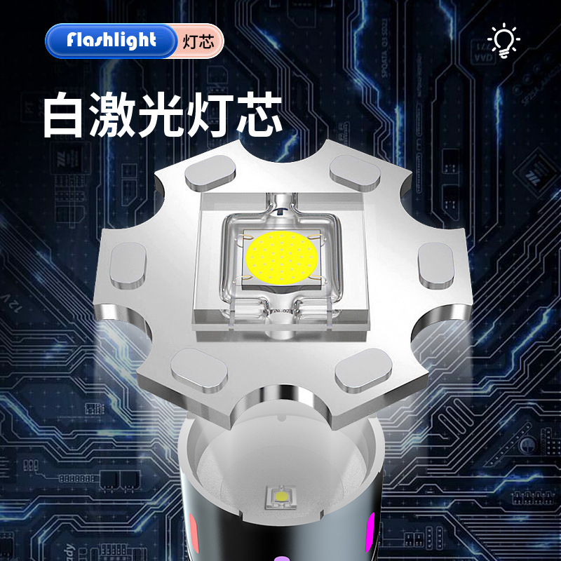 Nuevo fluorescente linterna de luz fuerte súper brillante de largo alcance al aire libre linterna láser blanco pantalla de carga láser Zoom de alta potencia
