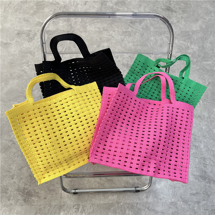 Yahe New ins Waffle Hollow Mesh Plaid Bag Large Capacity Portable Tote Bag Handmade Wool Woven Bag