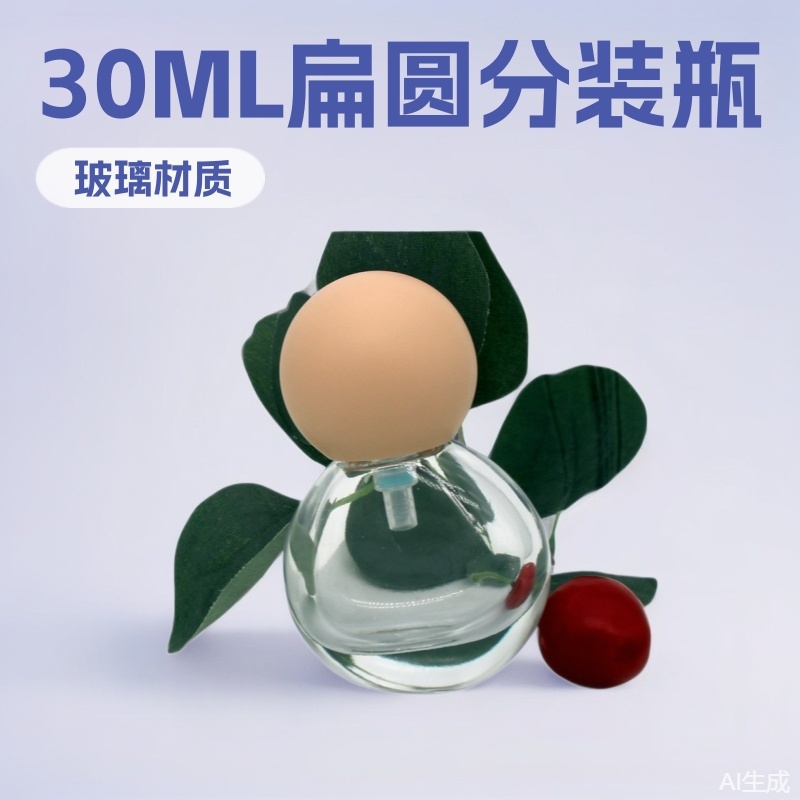 批发新款透明30扁圆球形分装瓶配乒乓球外罩按压泵头歪口粉底液瓶