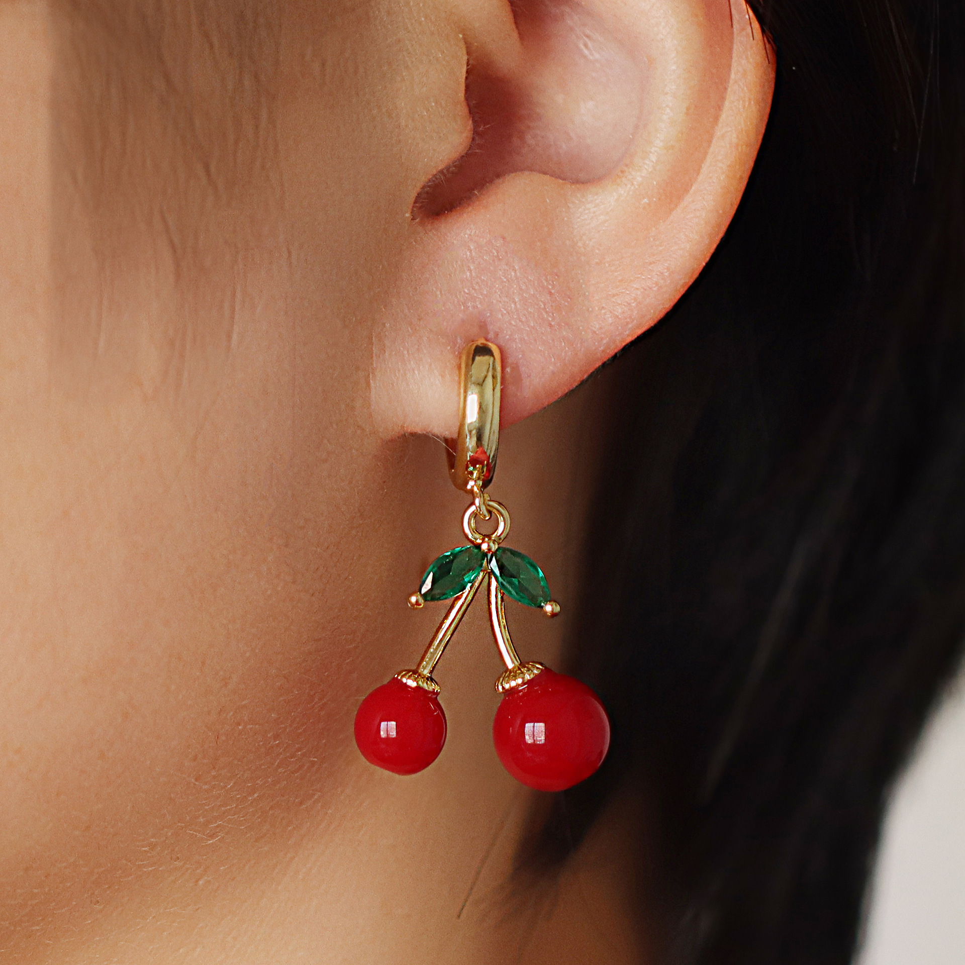 7g Weight Copper Ear Needle Material 18K Gold Plated Plating Material Charm Sleeper Hoop Earrings, Drop Earrings Classification 1 Pair Quantity Casual, Daily Occasion Copper Material Cherry, Mushroom Pattern Women's Gender Enamel, Plating Design Sweet Style 1 Pair Sweet Cherry Mushroom Enamel Plating Copper 18K Gold Plated Drop Earrings 无
