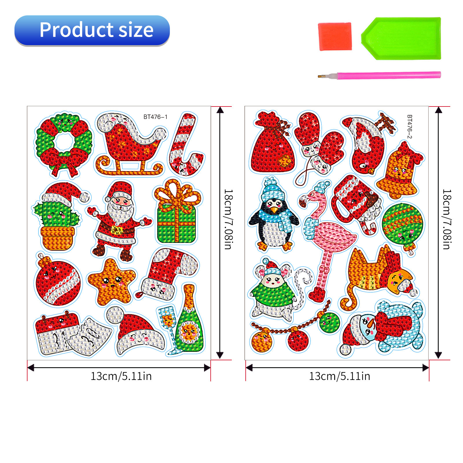 Ventas calientes de Navidad dibujos animados dibujos de diamante aleatorios DIY pegatinas de pared pegatinas hechas a mano pegatinas cristal brilante