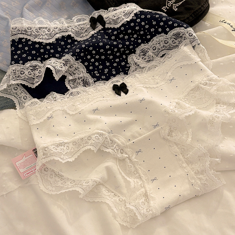 法式复古内裤女10A抗菌婴儿棉可爱少女低腰蕾丝边全棉裆三角裤头|undefined