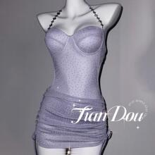 【梦中情人】新款高级质感闪闪紫色韵味小胸钢托聚拢泳衣比基尼夏