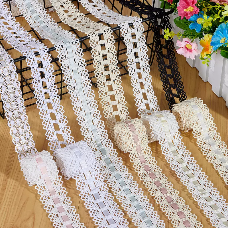 天缘新款漂白色穿丝带棉线蕾丝花边辅料厂家批发服装配饰布料