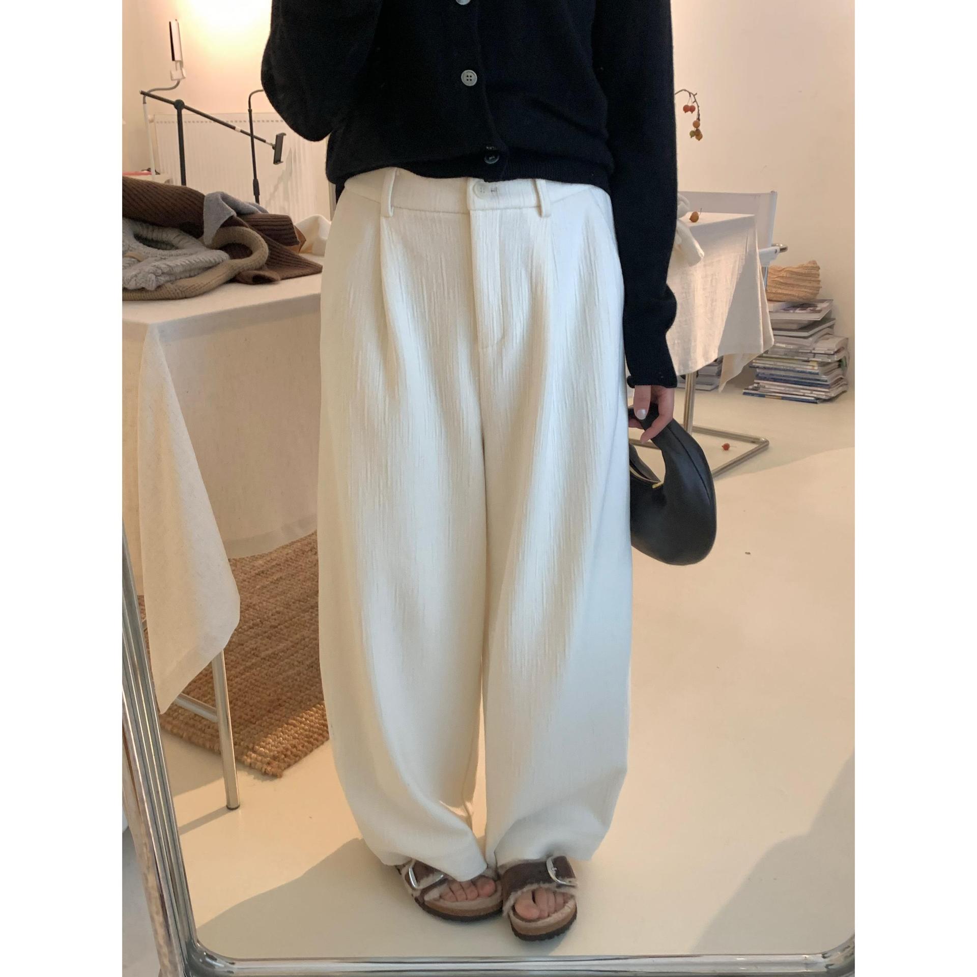 (2개) 2024 겨울 하이 퀄리티 양모 넓은 다리 9 점 캐주얼 바지 여성용 게으른 통근 슬리밍 바지 캐주얼 바지