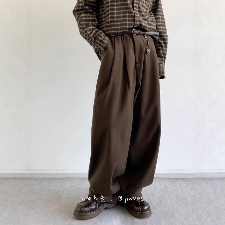 Japanese Retro Drape Wool Suit Pants Men's Autumn and Winter New Brown Melard Wide-Leg Straight Casual Pants