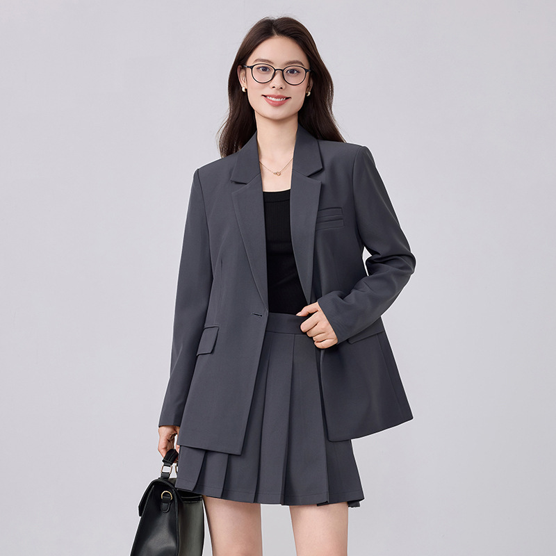 灰色西装套装女2025新款春秋气质高级感职业装正装工作服西服外套|undefined