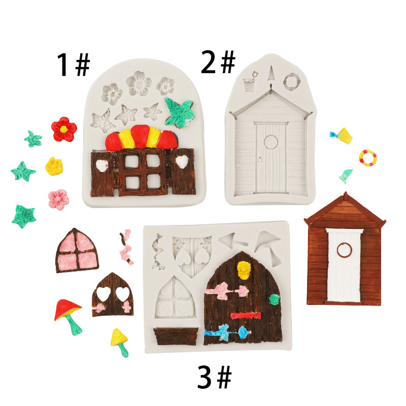 Fairy Tale House Door Window Window Flower Leaf Cake Decoration DIY Chocolate Chalet Wooden Door Candy Art Silicone Mold