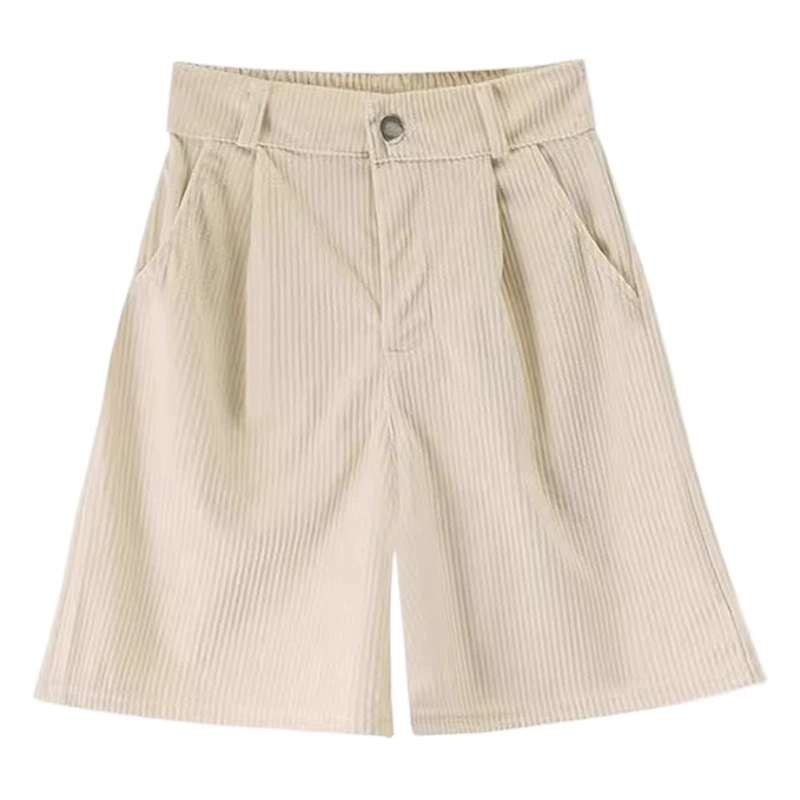 Винтажные вельветовые шорты женские, Новинка осени и зимы 2023, стройнящие брюки А-силуэта с высокой талией, маленькие повседневные брюки с широкими штанинами