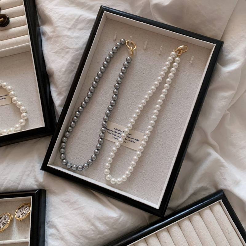 린넨 프렌치 블랙 후크 트레이 블랙 레터마크 25cm