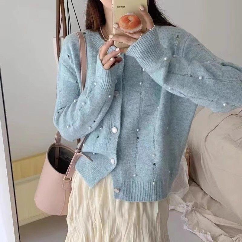 风重工钉珠毛衣女别致感长袖针织开衫外套女简约春夏新款|undefined