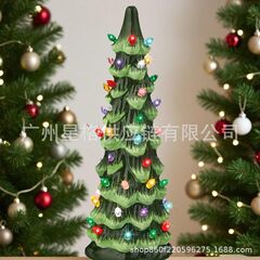 跨境Retro Hand-Painted Tabletop ChristmasTrees发光圣诞树摆件