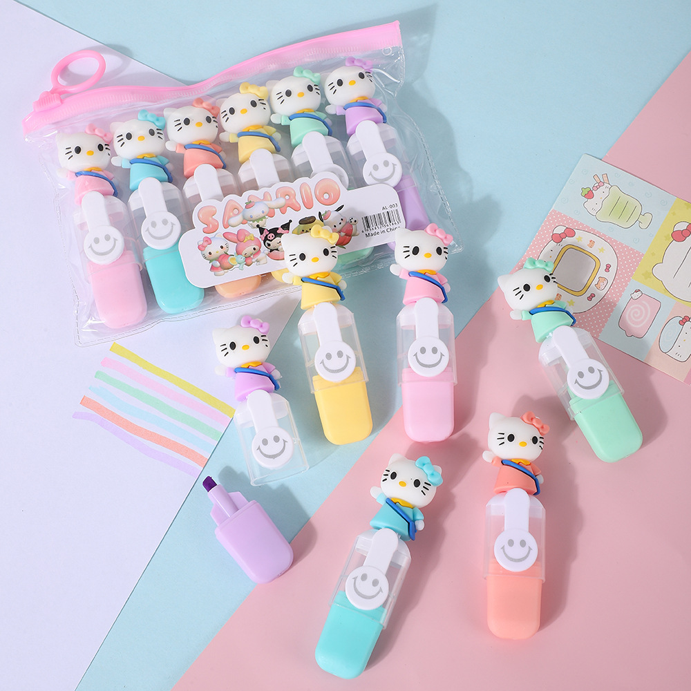 4 mini resaltadores de cono de helado de Sanrio, juego de resaltadores con carita sonriente de dibujos animados para resaltar puntos clave