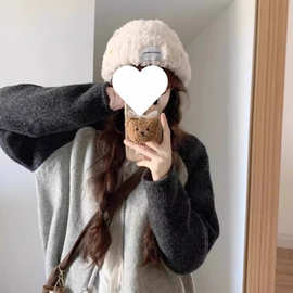 韩系慵懒芝麻糊糊设计感拼色毛衣开衫女学院气质灰色长袖针织外套