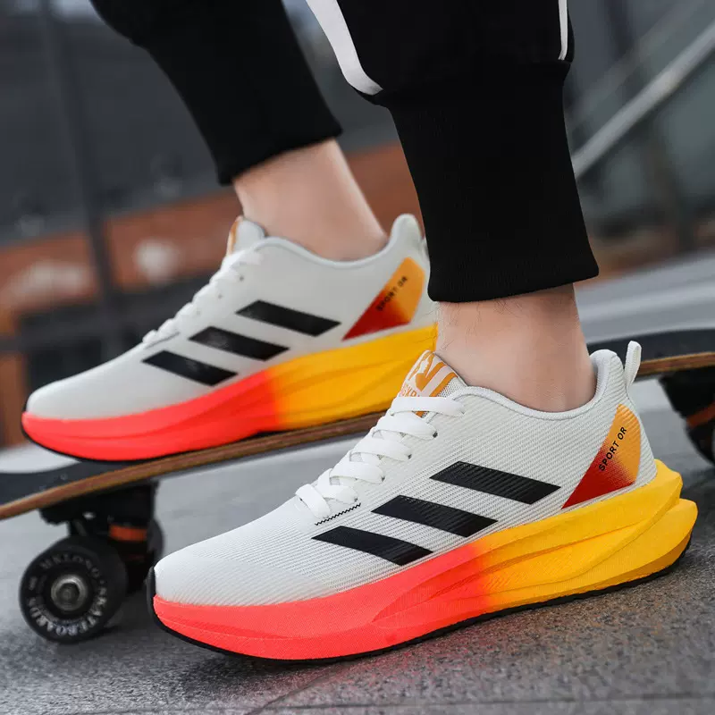 跨境马拉松冷粘爆款网面运动鞋男女同款透气舒适软底时尚跑步防滑