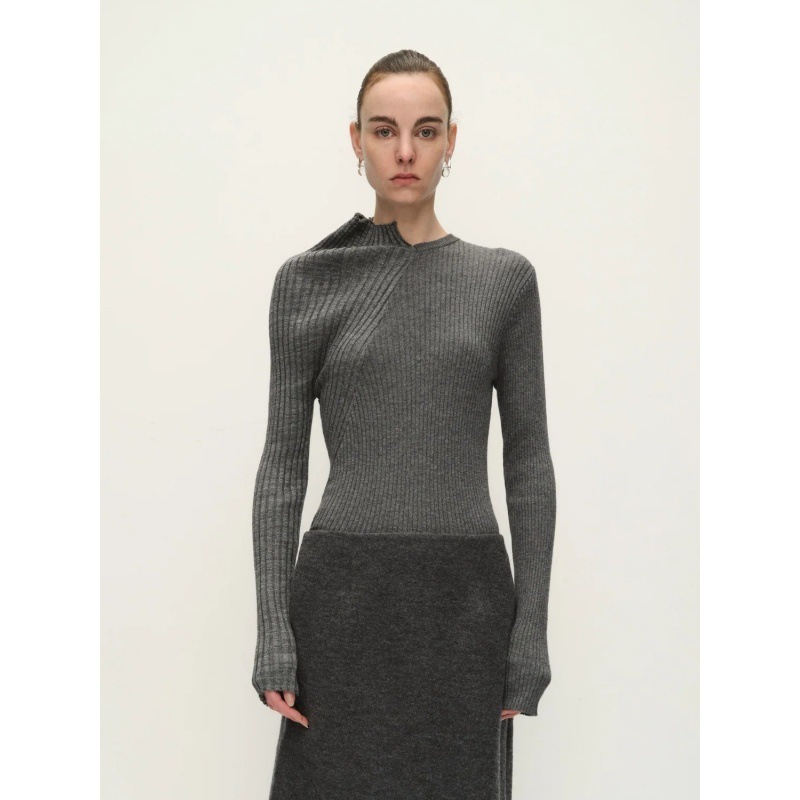 Rongmei Irregular Patchwork Knit Sweater for Women 2026 Autumn and Winter New Nordic Vkc Style Slim-Fit Long-Sleeve Base Top