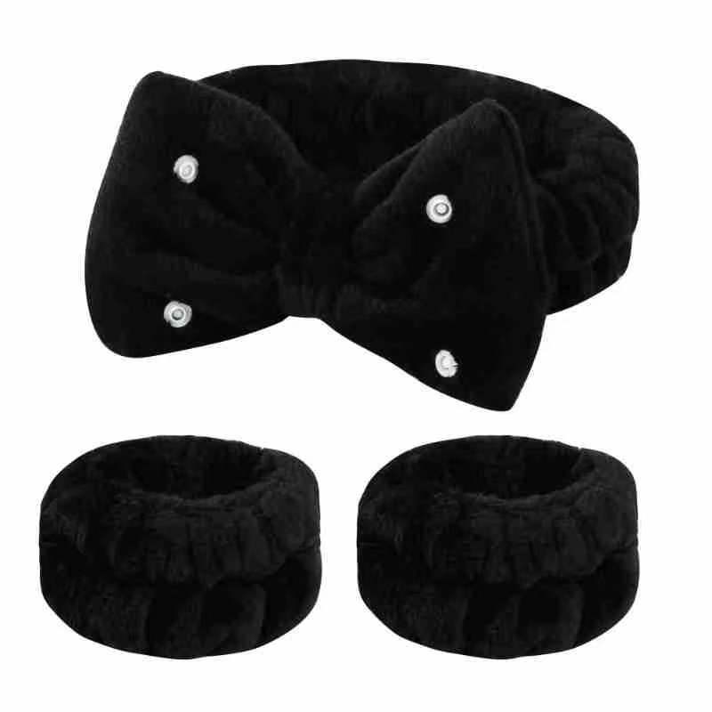 Nueva banda de pelo de estilo coreano para niñas lavado facial removedor de maquillaje multifuncional botón a presión pajarita pelo Color sólido