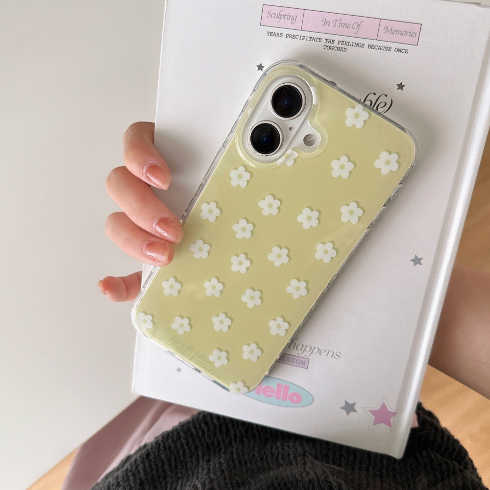 Simple verde pequeña flor blanca fresca para Apple 16ProMax funda para teléfono 15/14 soporte 15Pro para mujer 13