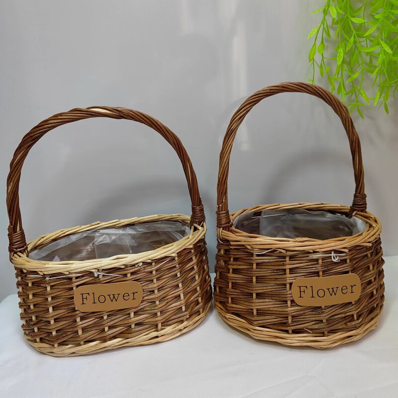 Dried flowers flower arrangement basket rattan storage basket hand woven willow basket outdoor picnic basket