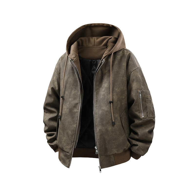 男女冬季潮牌痞帅棉衣男士宽松休闲连帽外套美式高街假两件棉服