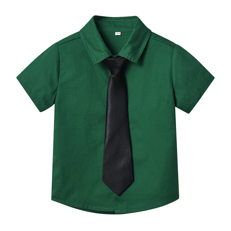 Cárdigan de solapa de manga corta de un solo pecho de verano para niños coreanos, corbata de estilo universitario para niños y niñas, camisa de color caramelo
