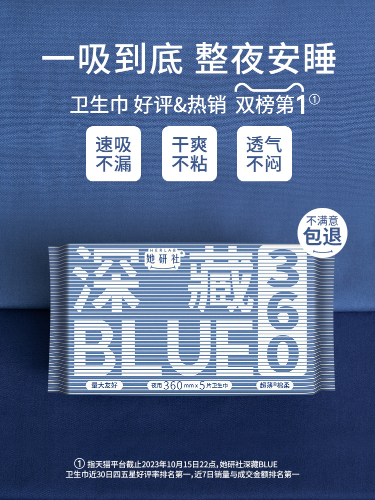 Herlab彼女の研究社はブルー綿の生理用ナプキンを深く隠しています。
