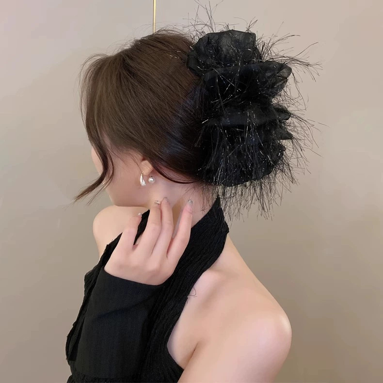 フレンチライトラグジュアリーリボンヘアピン2025後頭部かわいいクリップクリスタルペンダントハーフタイヘアピンヘッドドレス|undefined