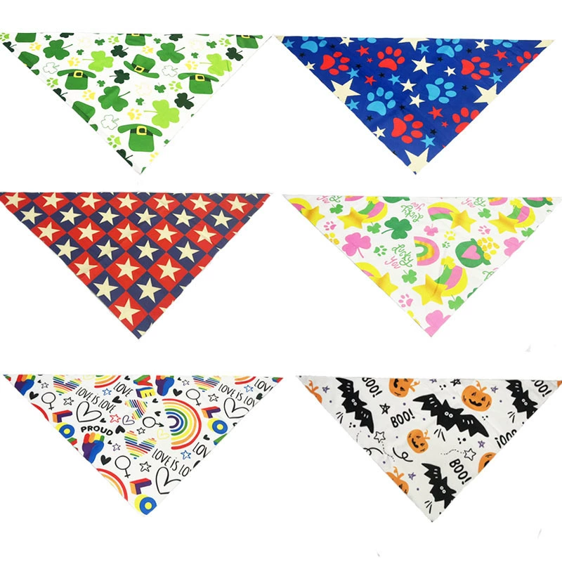 Трансграничные производители полотенец слюны собаки в наличии Новый Хэллоуин домашнее животное треугольник полотенце собака кошка печать Европы и США