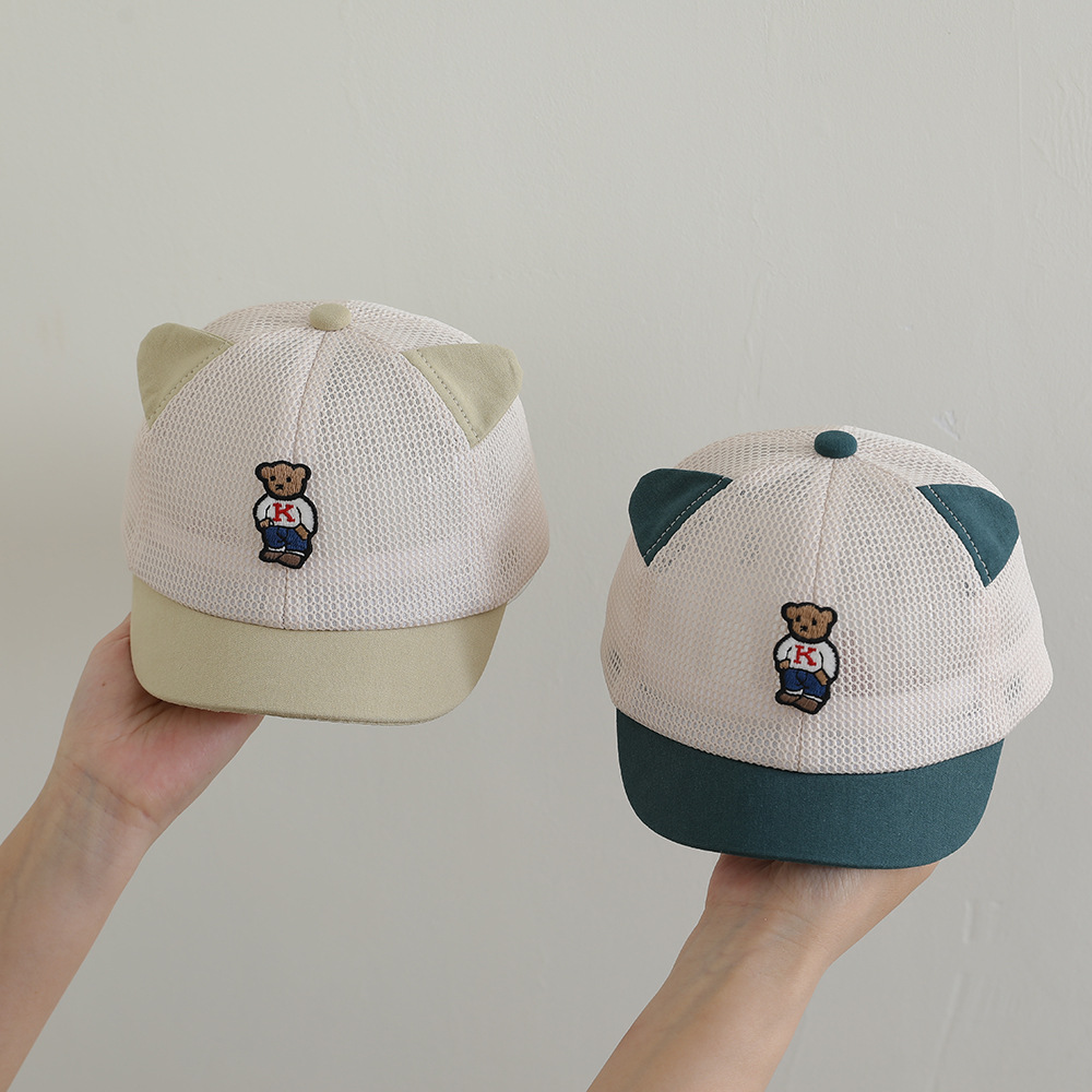 Sombrero para el sol para bebés, gorra de béisbol de malla, protector solar transpirable de verano, gorra de oreja de oso lindo, gorra de malla para niños