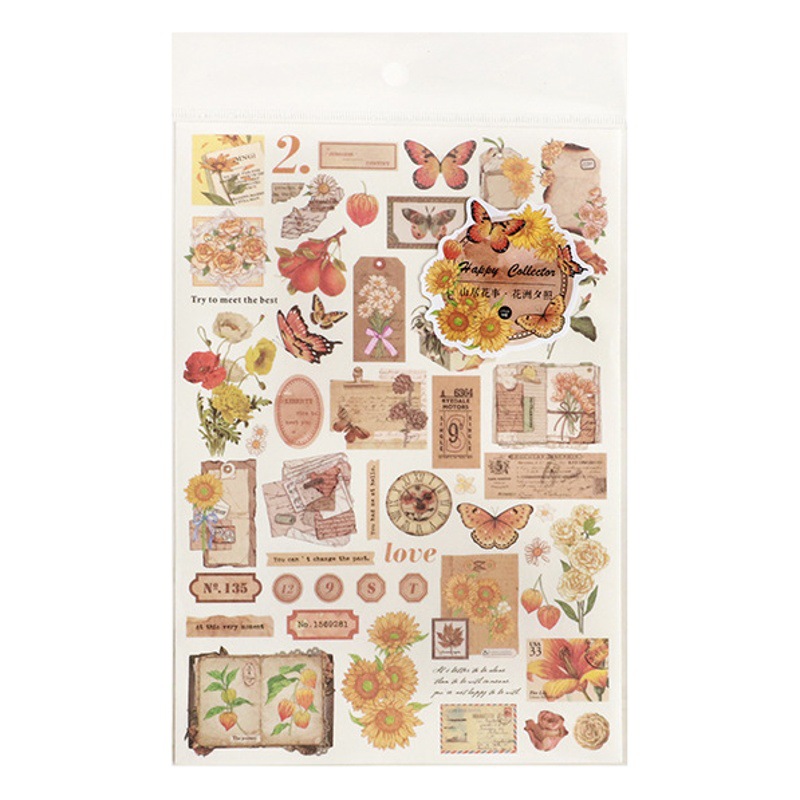 Infeel.Me Shanju serie de flores y pegatinas de papel de Luz Retro Flor de mariposa auricular Shell Diario Collage