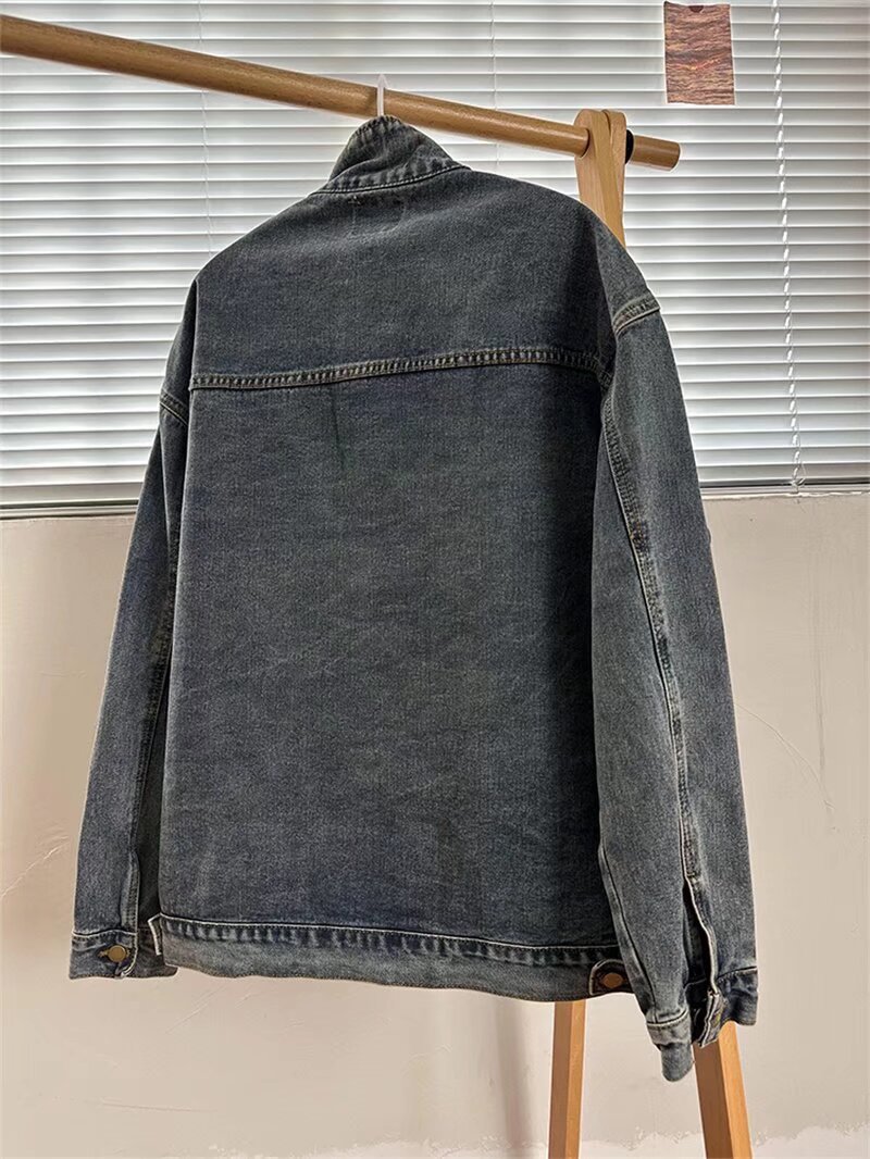 Washed Denim Jacket For Men, Stylish Casual Jacket, Loose Workwear Top_voghion.com