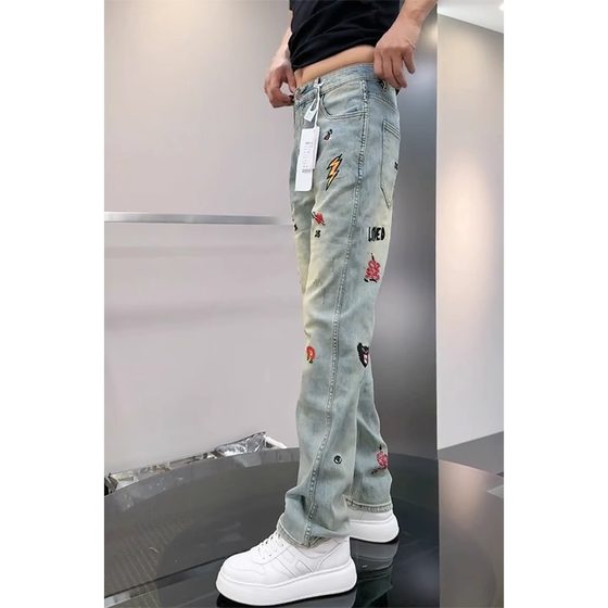 Light Luxury high quality Slim Fit Jeans Men's 2025 Spring and Summer Boutique Embroidered Casual Pants Comfortable Stretch Straight Trousers