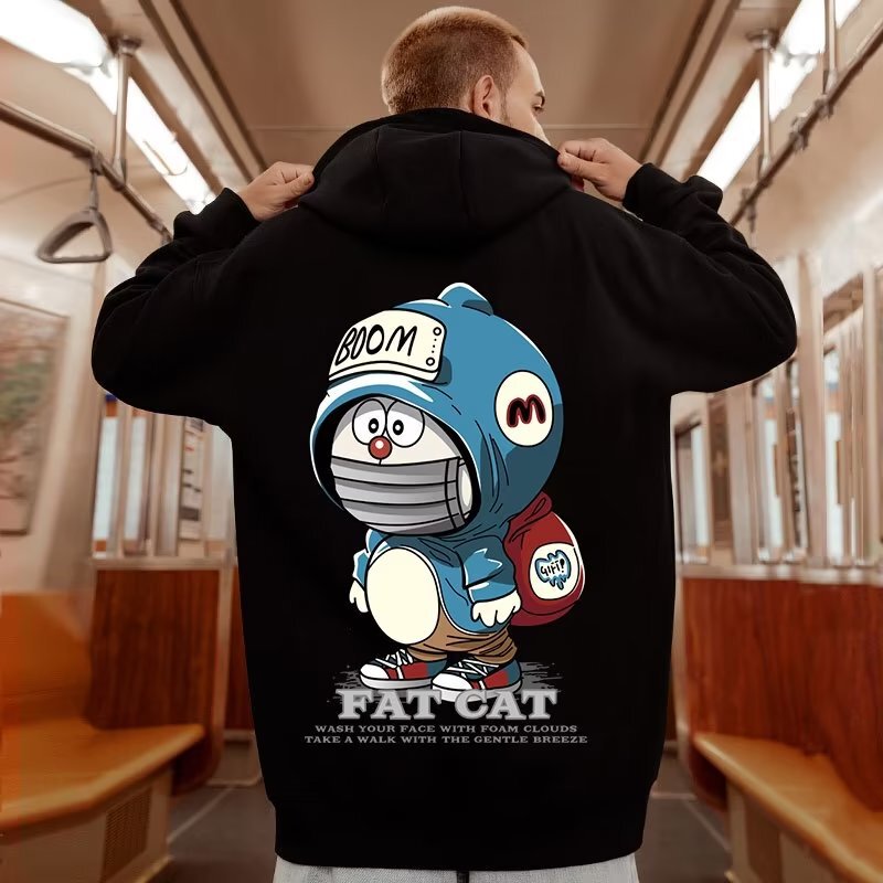 Japanese Trendy Brand Sweater for Fatty Men's Hooded Plus Size Loose fleece-lined Base Shirt Autumn and Winter Men's Trendy Coat