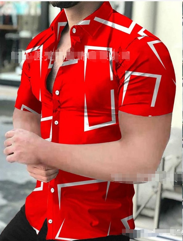 Comercio exterior transfronterizo hombres primavera 3D impresión llama manga corta Camisa casual personalidad europea y americana hombres más tamaño camisa hombres