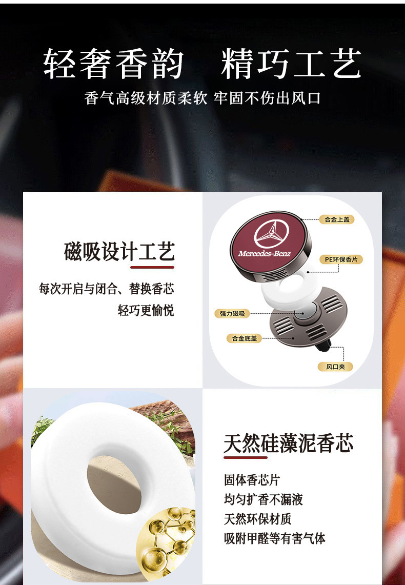 Suitable for Mercedes-Benz car air fresheners, car vent perfume, C260L, E300L, A200, GLC, in-car fragrance