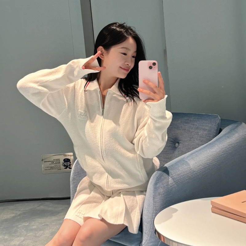 Correct Version of 25 Autumn and Winter New Product Miu Miu Miu Cel Mongou Mlb Lapel Knitted Cardigan Sweater for Women