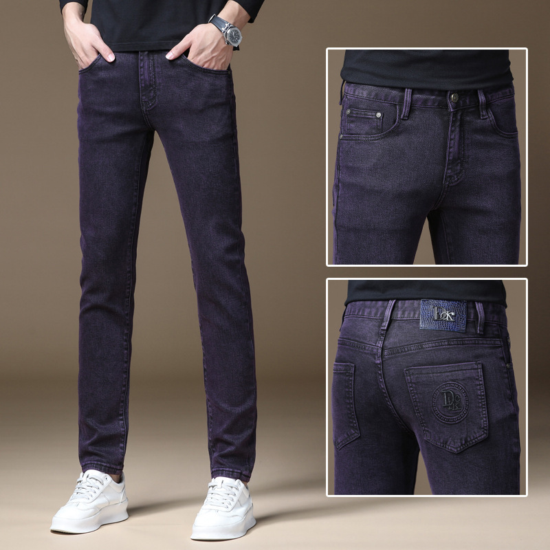 Royal Purple Jeans Autumn and Winter Men's European Style Stretchy Small Straight Versatile High-End Fashion European Version Trendy Brand Long Pants