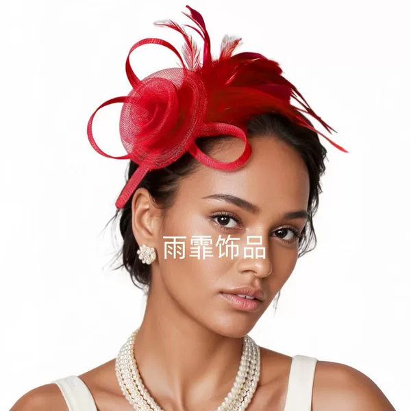 Amazon's New European and American Bridal Mesh Feather Headpiece, Vintage Headpiece for the Horse Racing Festival, Performance Head Flower Hair Accessory, Headband