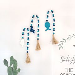 跨境海洋風裝飾掛件麻繩流蘇串珠掛木珠串托盤裝飾品