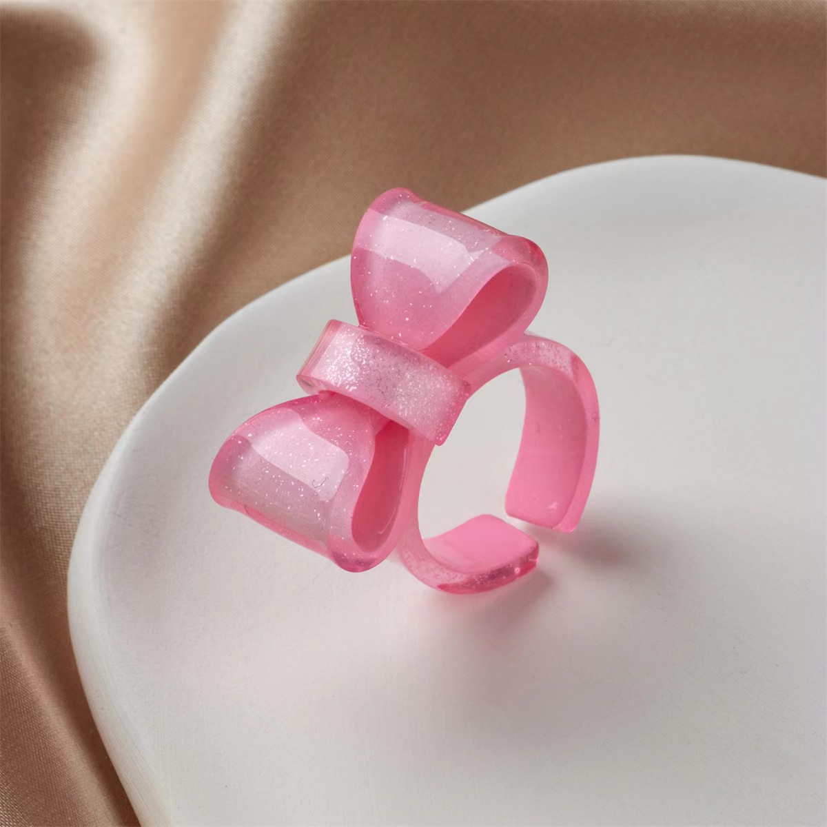Adjustable Ring Size Cartoon Style Cute Bow Knot Arylic Women's Open Rings